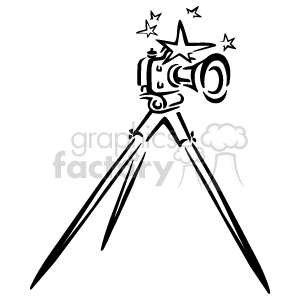 Black and White Camera Sitting on A Tripod with Stars around the Top clipart. Commercial use image # 156280