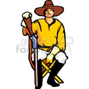 A Cowboy Sitting on a Camp Chair Resting his Hand on His Gun clipart. Commercial use image # 156813