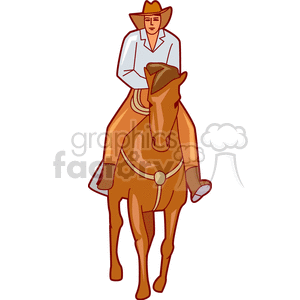 clipart - Cowboy with a Leather Hat Riding a Horse Holding a Rope.
