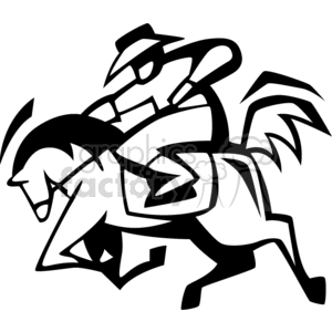 A Black and White Cowboy Riding a Racing Horse clipart. Royalty-free image # 156833