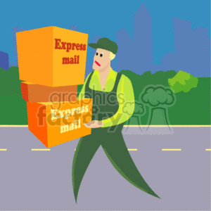 A Delivery Man in Green Carring Three Boxes Marked Express Mail