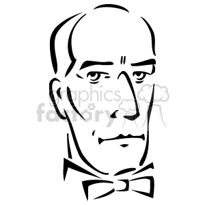 This clipart image features the line art of a person's face, showing the outlines of facial features such as the eyes, nose, mouth, and ears, as well as the hairline, eyebrows, and a bow tie at the neck. The image is simple, monochromatic, and appears to represent an adult male.