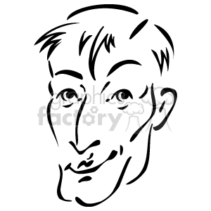 The image is a simple line drawing or clipart of a person's face. It features the outline of a head with prominent facial features such as eyes, eyebrows, a nose, mouth, and ears. There are also lines indicating hair on the head.