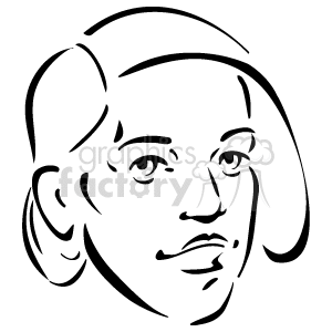 The image is a line drawing or clipart of a person's face, which appears to be a simple and stylized representation. The face includes features such as eyes, eyebrows, a nose, mouth, ears, and hair, all depicted with minimal lines.