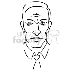 The image is a simple line drawing or sketch of a person's face and upper shoulders. The face features eyes, eyebrows, a nose, a mouth, and ears. The person depicted has short hair and is wearing a shirt with a collar and tie.
