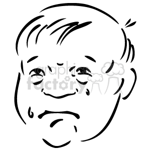 The clipart image depicts a simple line drawing of a childs face showing a sad or concerned expression. The face has drooping eyebrows, downturned eyes, a frown, and appears to have a tear coming from one eye.