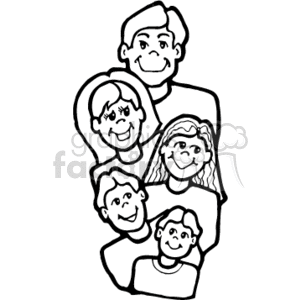 A Happy Family of Five in Black and White clipart.