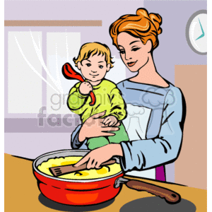clipart - Baby helping its mother cook.