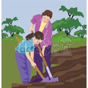 Mother and daughter gardening clipart. Commercial use image # 157560