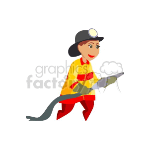 clipart - A Fireman Using a Fire Hose .