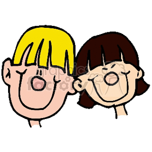 smiling faces of a blonde haired boy and a black haired girl clipart. Commercial use image # 158595