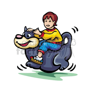 Little boy riding on a dog