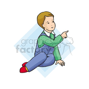 A little boy in a blue suit sitting pointing his finger clipart. Commercial use image # 158680
