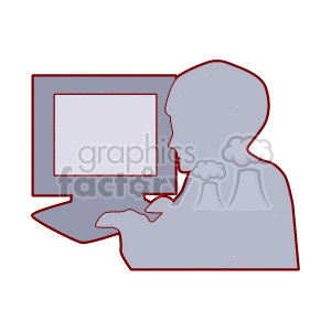 Silhouette of a boy at a computer