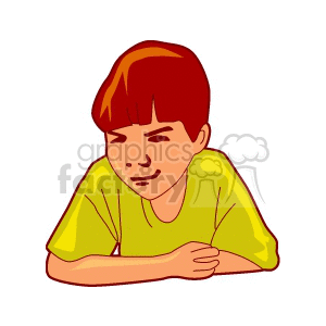 A little boy leaning in thought clipart. Commercial use image # 158723