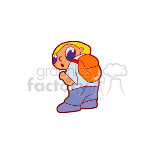 Big blue eyed boy carrying a backpack