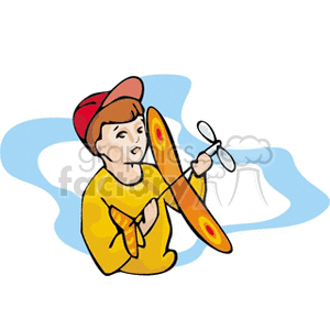Little boy in a baseball cap holding a toy airplane clipart. Commercial use image # 158807