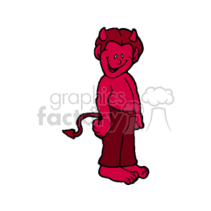 This clipart image depicts a child dressed as a devil. The child has horns on their head, a pointed tail, and a mischievous smile, suggesting a costume or playful theme rather than anything sinister.