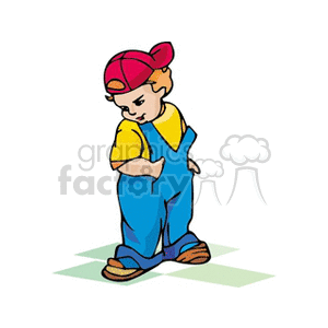 A little boy in bib overalls with a baseball cap clipart. Royalty-free image # 159079