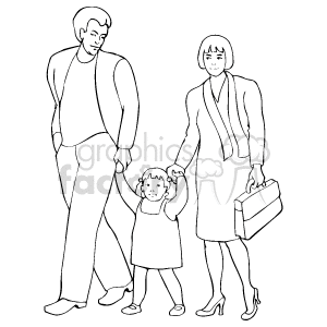 A mother and father walking with their little girl clipart. Commercial use image # 159137