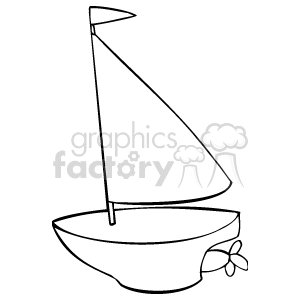 clipart - A black and white motorized sailboat.