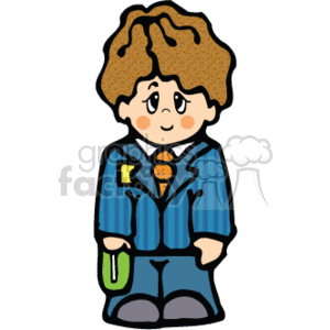 clipart - A little boy in a blue suit with a tie.