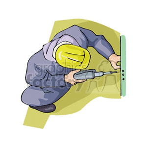 Man in a hardhat using a drill clipart.