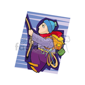 Cartoon spelunker climbing up a rope clipart. Commercial use image # 159876