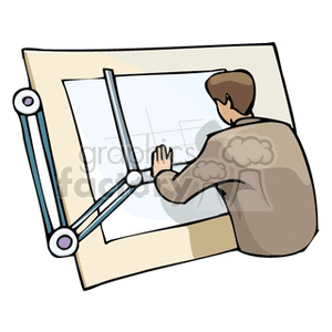 clipart - Male architect drafting a project.