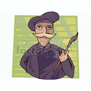 clipart - Male artist holding a paintbrush wearing a beret.