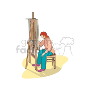 Woman sitting in a chair painting on a canvas clipart. Commercial use image # 159894