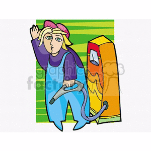 Cartoon man holding a gas nozzle  clipart. Commercial use image # 159906