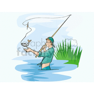 A Person Fly Fishing caught a Fish clipart. Royalty-free image # 163879