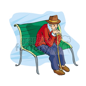 clipart - senior citizen sitting on a park bench.
