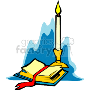 Open bible next to a candle