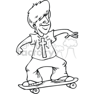 black white kid riding a skateboard clipart. Commercial use image # 164789