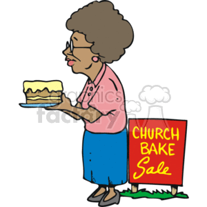 An Older Woman Taking a Layered Cake to a Church Bake Sale clipart. Royalty-free image # 164794