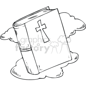 Black and white bible in the clouds clipart.