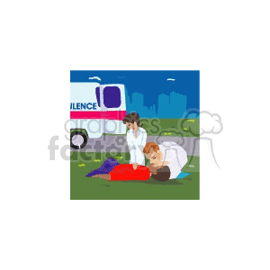Ambulance medical team trying to save a person clipart.