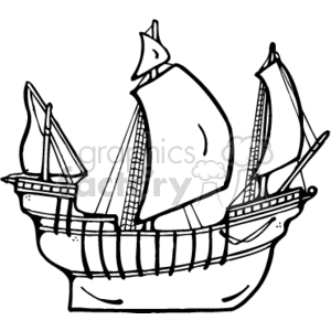  country style ship ships pirate pirates boat boats   ship007PR_bw Clip Art Transportation Water 
