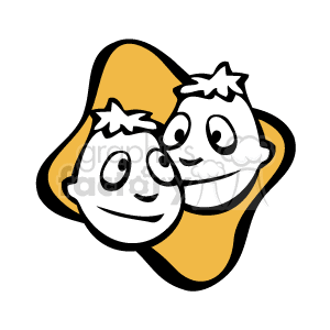The clipart image depicts the Gemini twins, which is a symbol of the Gemini zodiac sign in astrology. The image features two identical, smiling cartoon faces closely positioned together within a single outlined shape, suggestive of the twin symbolism that Gemini represents.