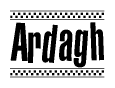 The image contains the text Ardagh in a bold, stylized font, with a checkered flag pattern bordering the top and bottom of the text.