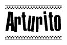 The clipart image displays the text Arturito in a bold, stylized font. It is enclosed in a rectangular border with a checkerboard pattern running below and above the text, similar to a finish line in racing. 