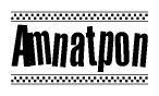 The image contains the text Amnatpon in a bold, stylized font, with a checkered flag pattern bordering the top and bottom of the text.