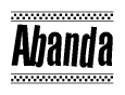 The clipart image displays the text Abanda in a bold, stylized font. It is enclosed in a rectangular border with a checkerboard pattern running below and above the text, similar to a finish line in racing. 