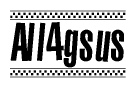 The image contains the text All4gsus in a bold, stylized font, with a checkered flag pattern bordering the top and bottom of the text.