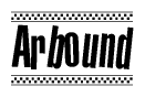 The clipart image displays the text Arbound in a bold, stylized font. It is enclosed in a rectangular border with a checkerboard pattern running below and above the text, similar to a finish line in racing. 