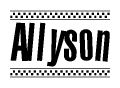 The image contains the text Allyson in a bold, stylized font, with a checkered flag pattern bordering the top and bottom of the text.