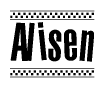 The clipart image displays the text Alisen in a bold, stylized font. It is enclosed in a rectangular border with a checkerboard pattern running below and above the text, similar to a finish line in racing. 