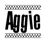 The clipart image displays the text Aggie in a bold, stylized font. It is enclosed in a rectangular border with a checkerboard pattern running below and above the text, similar to a finish line in racing. 